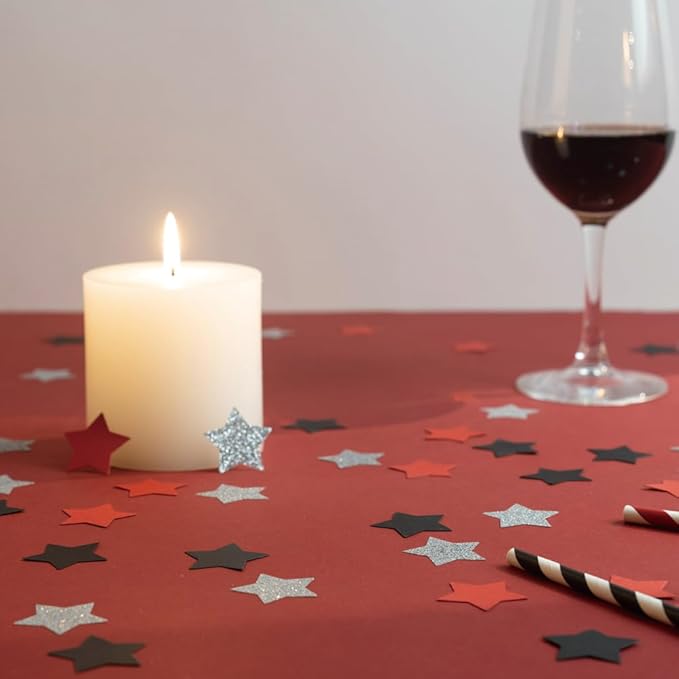Red Black and Silver Star Confetti Table Decoration - Image 3