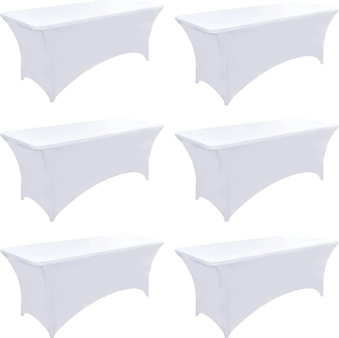 6-Pack 6ft White Spandex Table Covers by Unknown