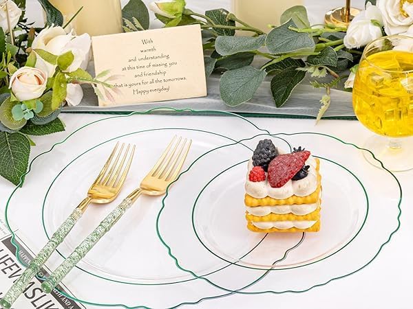 Liacere 150PCS Clear and Green Plastic Plates - Image 6