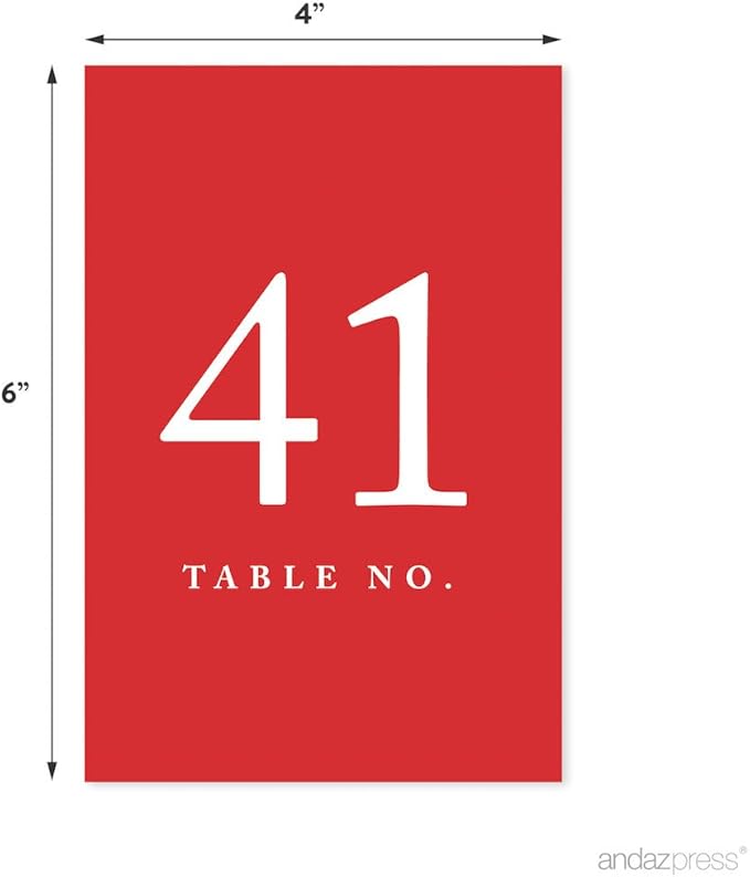 Andaz Press Red Wedding Table Numbers 41-60, 4x6-Inches Table Number Cards - Image 2
