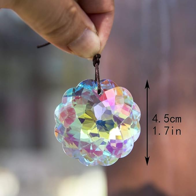HDCRYSTALGIFTS Set 2 AB Color Crystal Suncatcher Datura Shaped Pendant Rainbow - Image 2