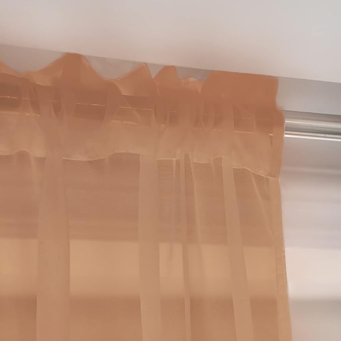 Window Brown Sheer Curtains 95 Inches Long 2 Panels Basic Rod Pocket Panel - Image 4