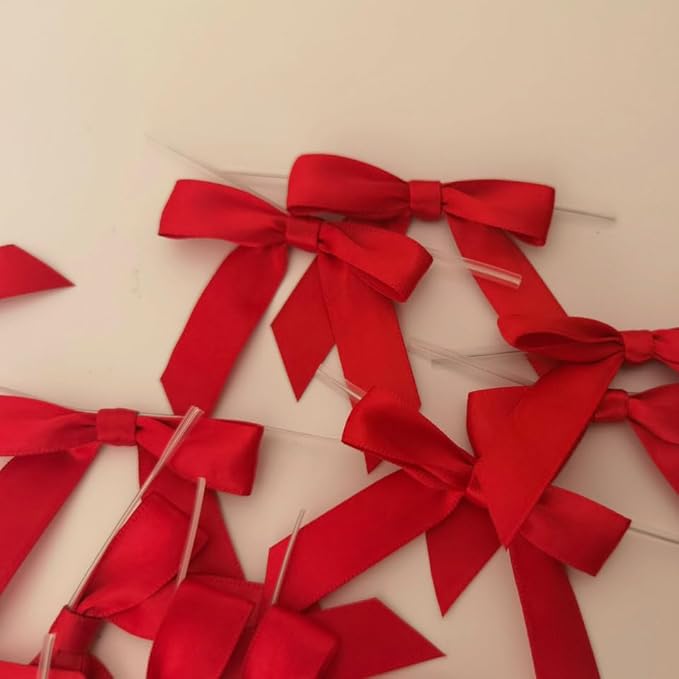 50pcs 2-1/2" Red Satin Ribbon Bows - Image 8