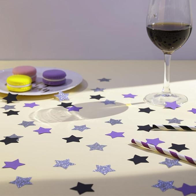 Purple Black and Silver Star Confetti Table Decoration - Image 3