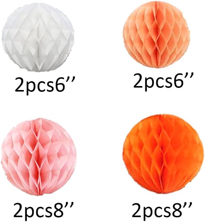 8pc Honeycomb Balls Party Decorations 6'' 8'' Tissue Paper Pom Poms Flower - Image 3