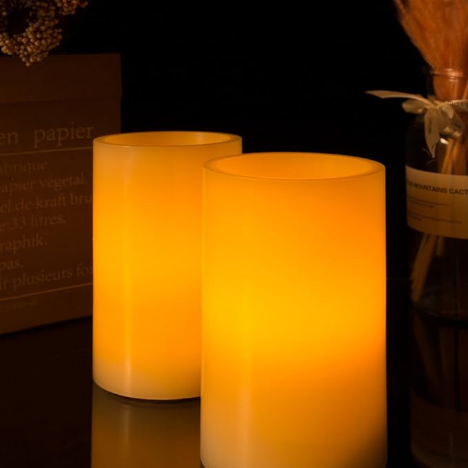 Homemory 5"x3" Wax Flameless Candles, Battery Operated LED Pillar Candles - Image 3