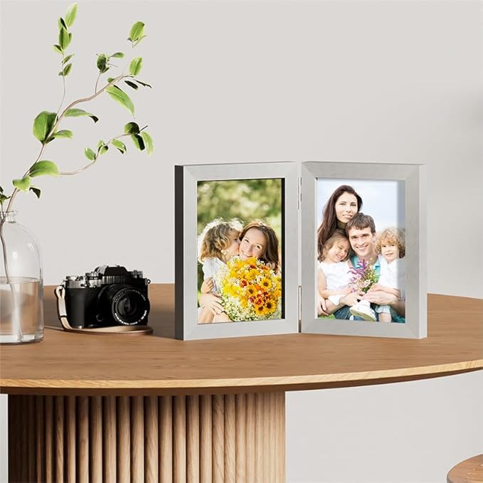 decorUhome Double 5x7 Picture Frame Vertical, Engineered Wood Bifold Photo Frame - Image 7