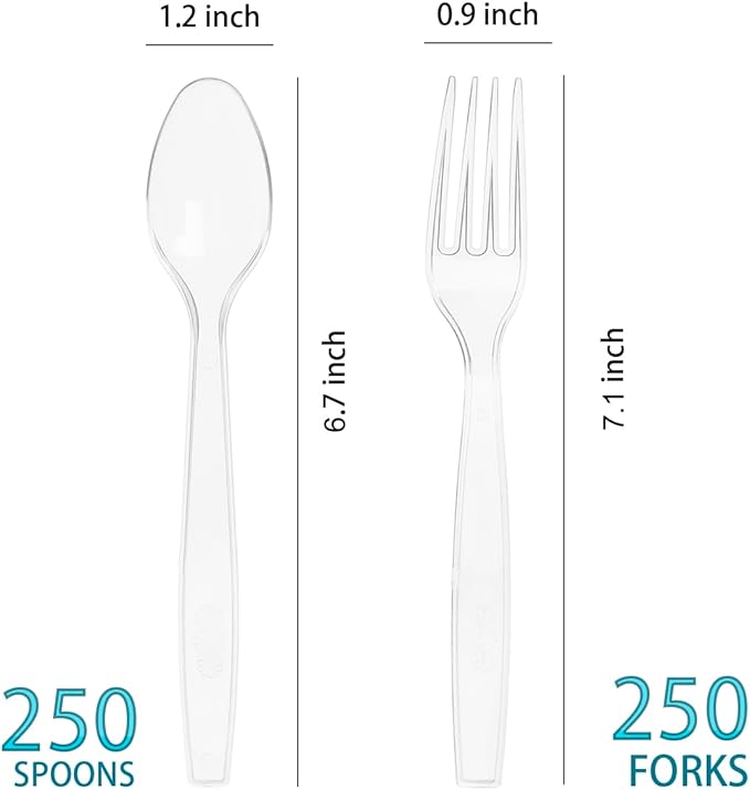 500 Count Plastic Silverware, Heavy Weight Plastic Forks Spoons Disposable - Image 2