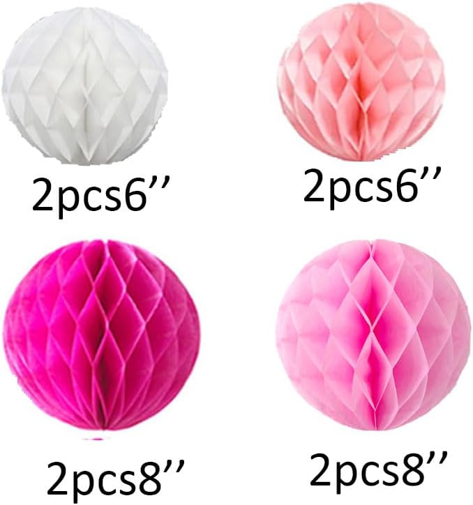 8pc Honeycomb Balls Party Decorations 6'' 8'' Tissue Paper Pom Poms Flower - Image 3
