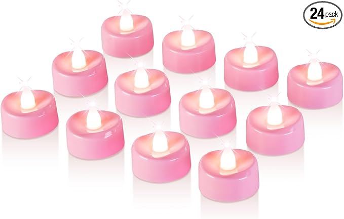 Raycare Pink LED Tea Lights Battery Operated, 200+Hour Flickering Votive Candles by Raycare