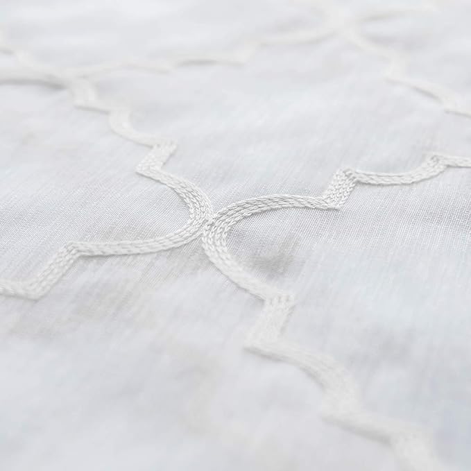 Sheer Curtains White 63 Inches, Embroidered Moroccan Tile Lattice Design Rod - Image 7