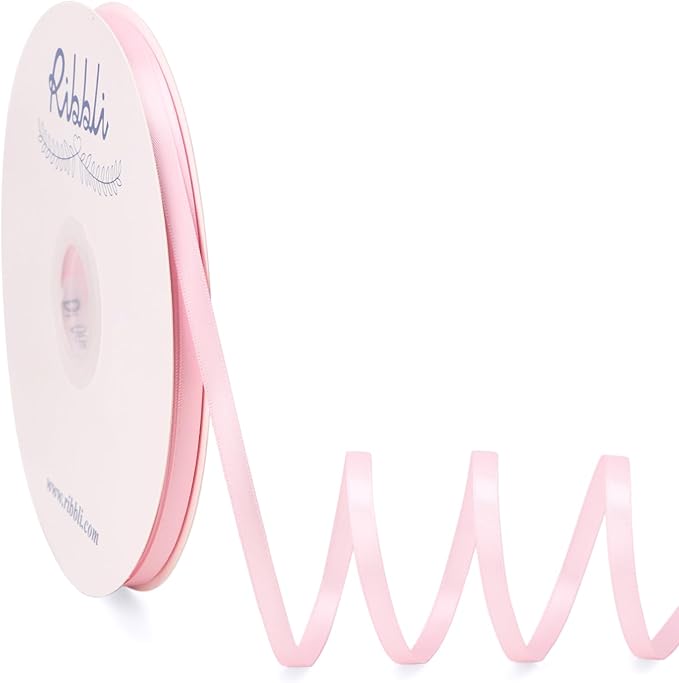 Ribbli Light Pink Satin Ribbon Double Faced Satin 1/4 Inch x Continuous 100 by Ribbli