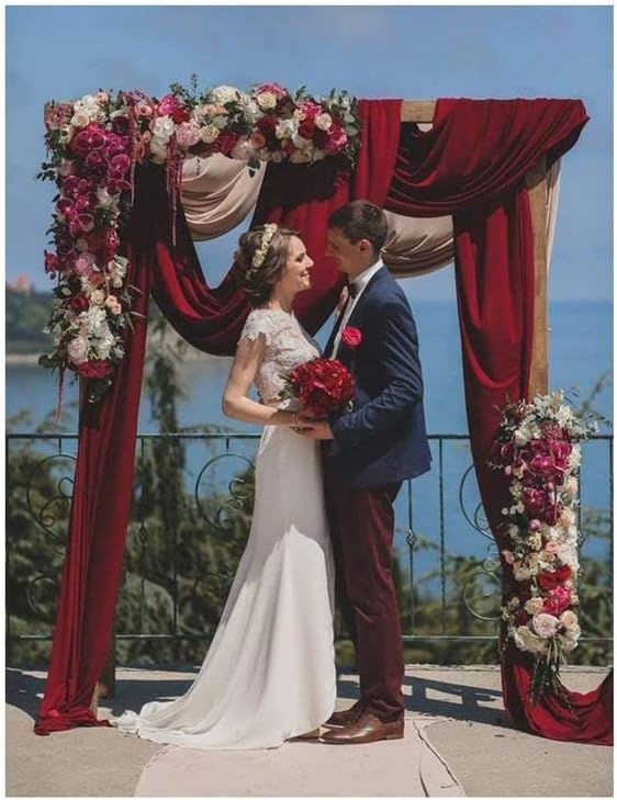 gogoparti Wedding Arch Draping Fabric Burgundy Arch Drapes Sheer Backdrop - Image 6