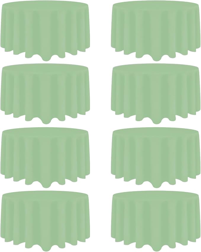 8 Pack Sage Green Round Tablecloth 90 Inch Stain and Wrinkle Resistant Round by Heneger