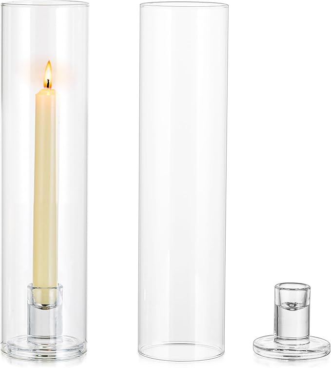 NUPTIO Hurricane Glass Candle Holders: Set of 2 Candlestick Holder by Nuptio