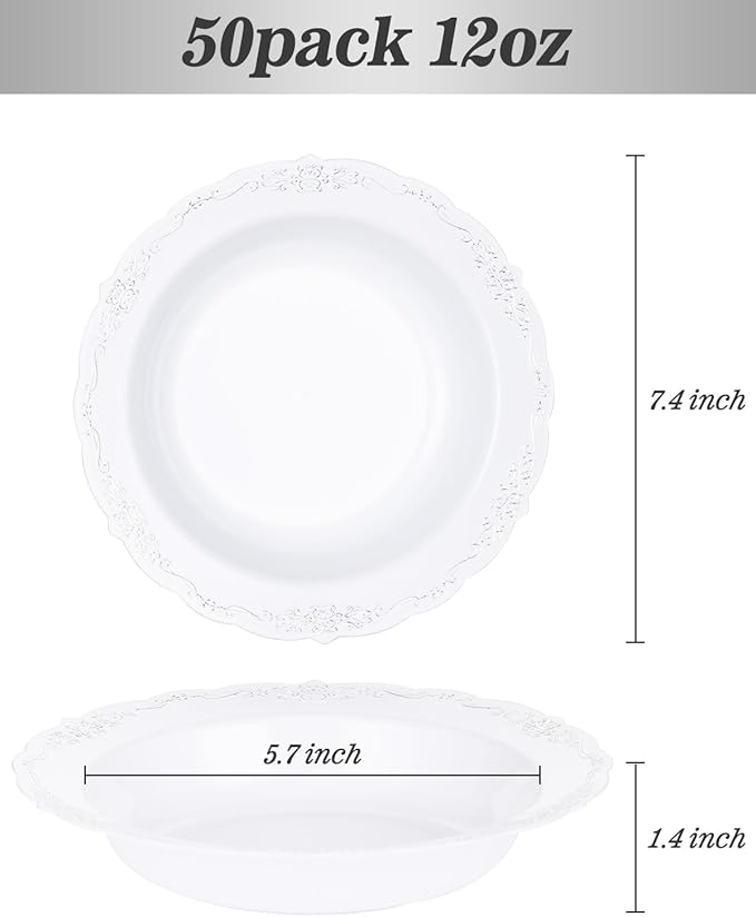 50 Pack White Plastic Bowls - Image 3