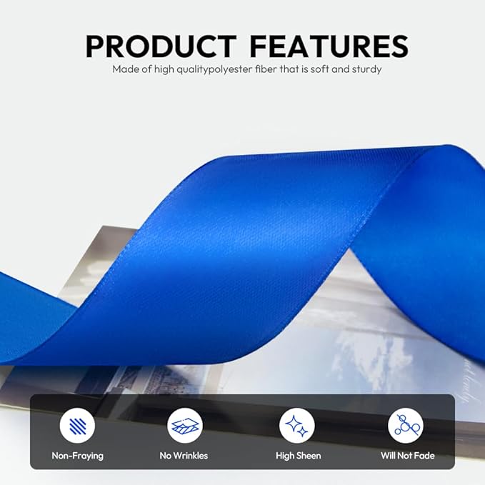 1-1/2 Inch 25 Yards Satin Ribbon Royal Blue, Solid Color Fabric Ribbon - Image 3