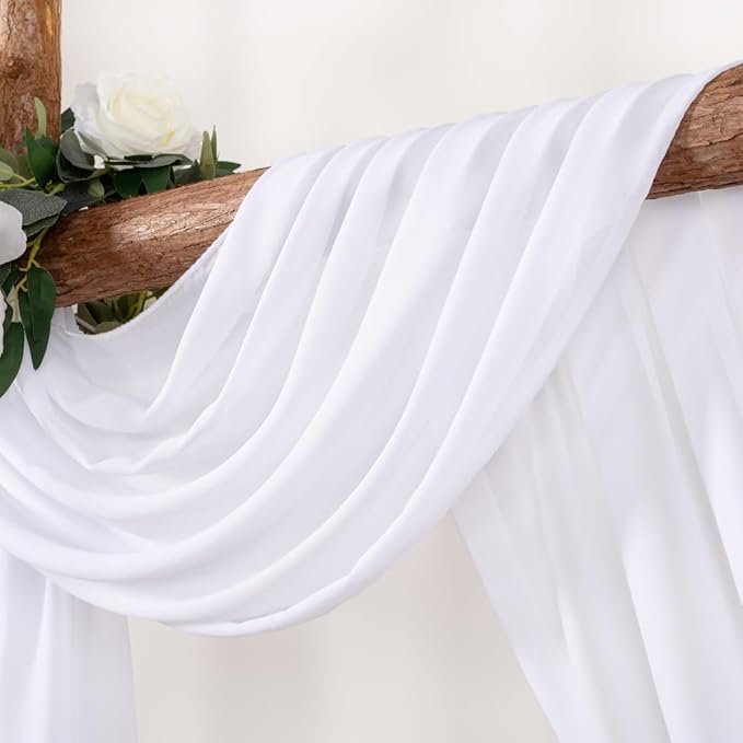 White Wedding Arch Draping Fabric 1 Panel 30'' x 18FT Sheer Chiffon Arch Drapery - Image 2