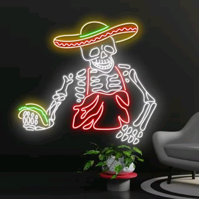 Mexican Skeleton Taco Led Sign, Mexican Skeleton Tacos Neon Sign, Wall Decor - Image 3