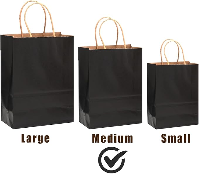 qiqee 50-Packs Black Paper Gift Bags - Image 3