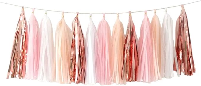 Shiny Tissue Paper Tassels Party Tassel Garland Banner Decorations, DIY Kits by YESON