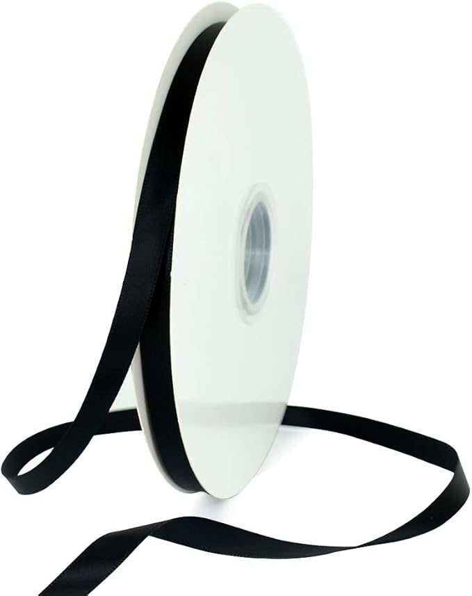TONIFUL 3/8 Inch x 100yds Black Satin Ribbon Thin Solid Fabric Ribbons Roll by TONIFUL