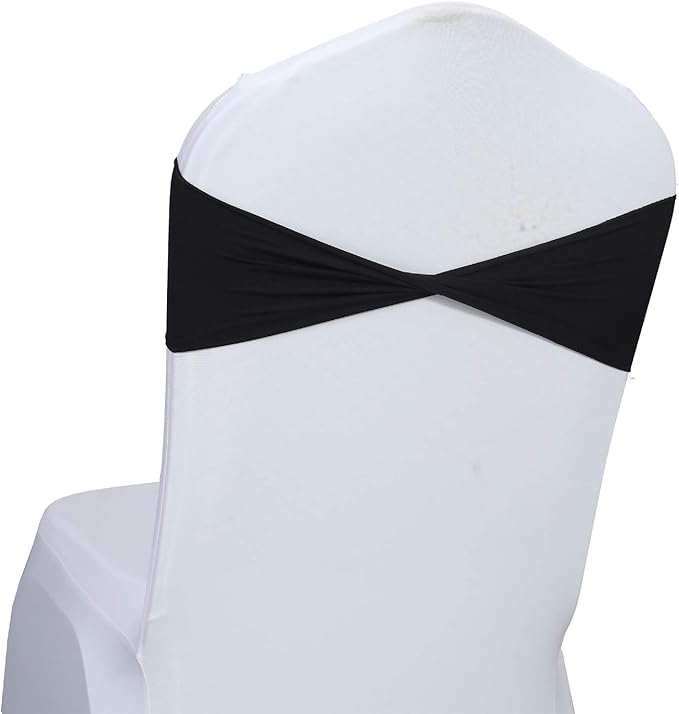 VDS Pack of 75 PCS | Black | Spandex Chair Sashes Bows Without Buckle | Stretch - Image 2