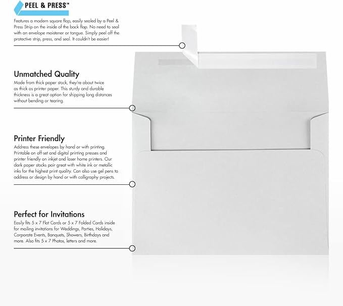 LUXPaper A7 Invitation Envelopes | Peel & Press | 5 1/4" x 7 1/4" | Gray | - Image 8