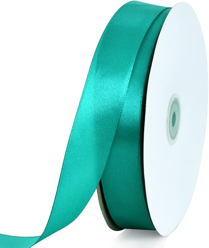 TONIFUL 1 Inch x 100yds Aqua Teal Blue Satin Ribbon, Thin Solid Color Satin by TONIFUL