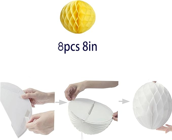 8pcs 8inch Paper Honeycomb Balls Decorative Tissue Pom Poms Flower Art Hanging - Image 2