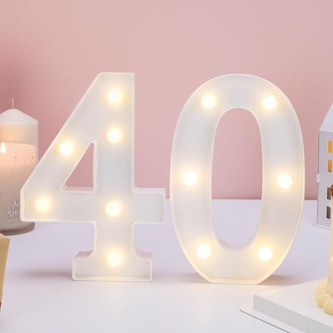 Decorative Led Light Up Numbers, 40th Birthday Decorations, Warm White Led - Image 7
