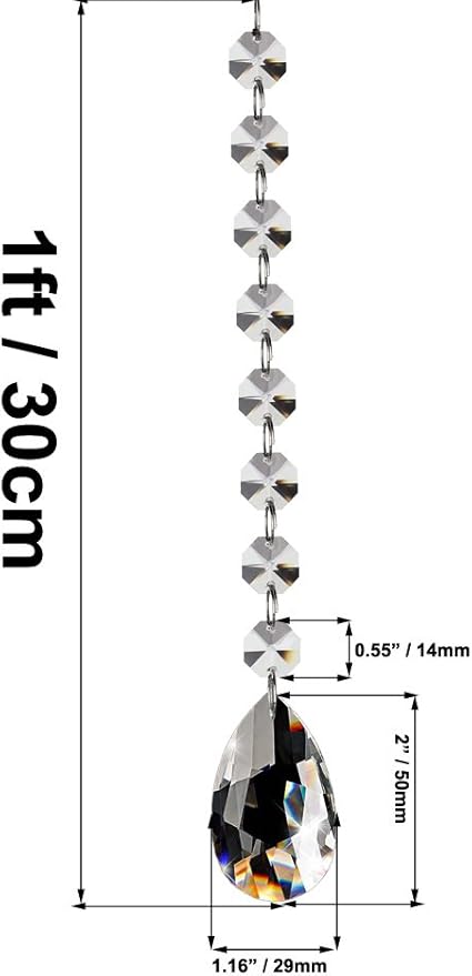 Fushing 10Pcs 1ft Teardrop Crystal Strands, Hanging Beads Chain Garland - Image 2