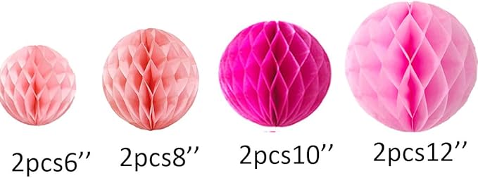 8pc Honeycomb Balls Party Decorations 6''8''10''12'' Tissue Paper Pom Poms - Image 3