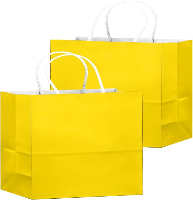 qiqee 50-Packs Bright Yellow Paper Gift Bags - Image 2