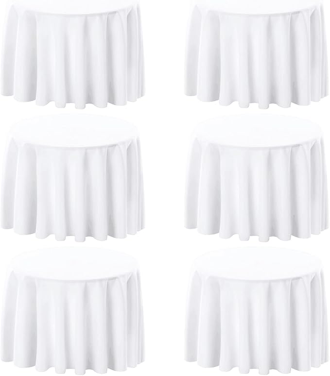 6 Pack White 60 Inch Round Tablecloths. Stain and Winkle Resistant Polyester by TableClothAndTableRunner
