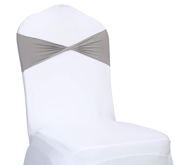 VDS Pack of 100 PCS | Silver Grey | Spandex Chair Sashes Bows Without Buckle | by VDS