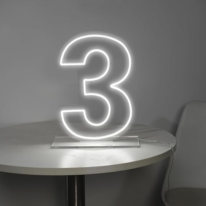 Number 3 Neon Sign for Birthday, 16.54" Cool White USB Battery Powered Led Neon - Image 2