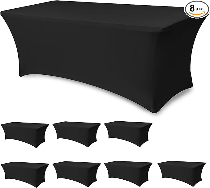 Table Cloths for 6 Foot Rectangle Tables-8 Pack Black Fitted Stretch Table by Enjoyidea