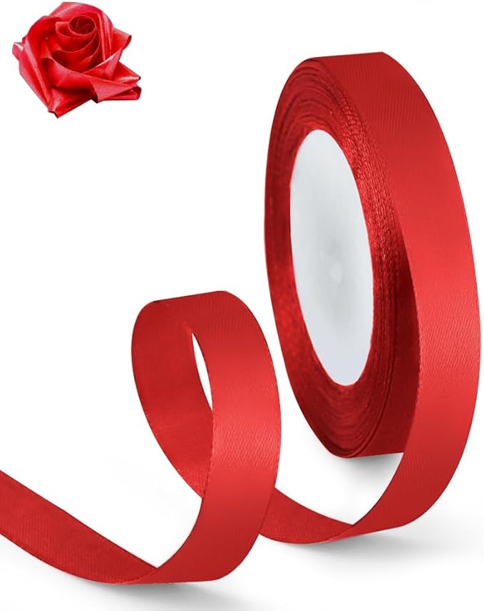 5/8 Inch 25 Yards Satin Ribbon Red, Solid Color Fabric Ribbon by HimBen
