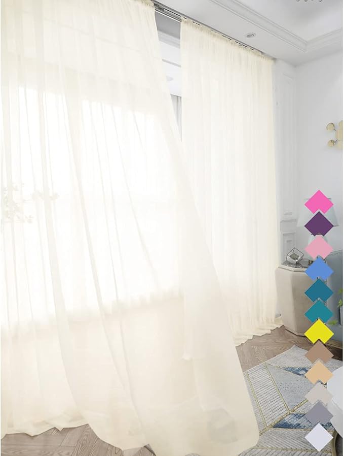 Window Beige Sheer Curtains 60 Inches Width 95 Inches Long 2 Panels Sheer by L%26TEC