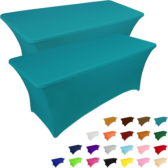 IVAPUPU 2 Pack 6FT Table Cloth for Rectangular Fitted Events Stretch Lake Blue by IVAPUPU