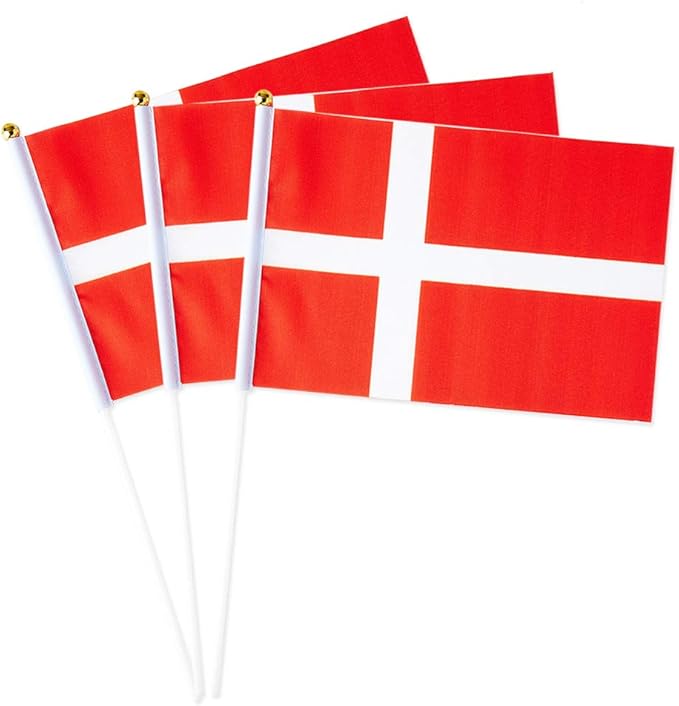 Denmark Flag Danish Flag, Small Mini Handheld Denmark Flags on Stick by Mflagperft