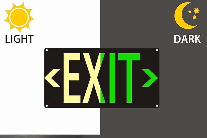 2Pack Photoluminescent Exit Sign Black, 14.25"x 7.5" Glow In The Dark Exit - Image 5