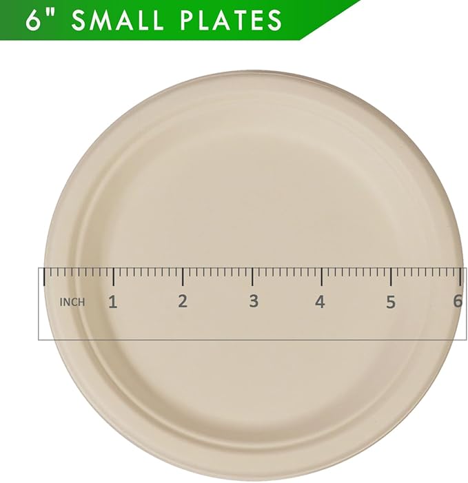 GreenWorks 100 Count 6“ Small Compostable Dessert Plates, Heavy-duty Unbleached - Image 3