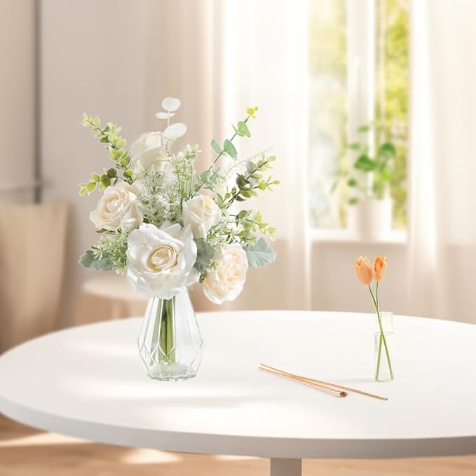 Artificial Flowers with Vase, Faux Flower Arrangement with Vase Suitable - Image 5