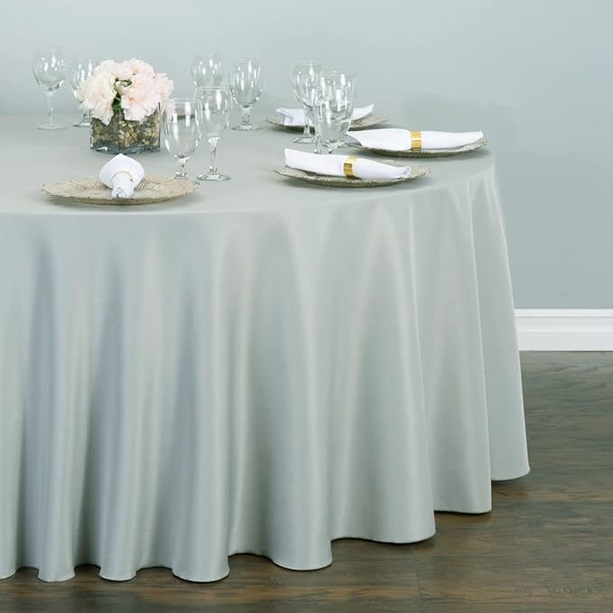 LinenTablecloth 132-Inch Round Polyester Tablecloth Silver - Image 3