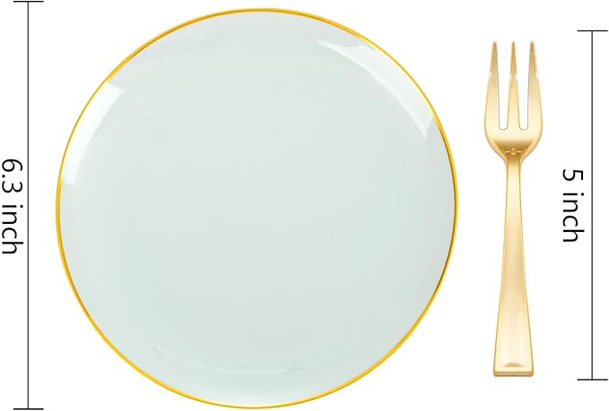 Festiva 200Pcs Pale Sage Green Gold Cake Plates 6.3" - Image 2
