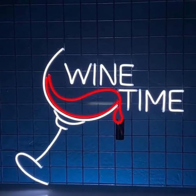 Wine Time Neon Sign Wall Art, Custom Wine Glass Led Sign, Wine Bar Room Neon by BELISAMA