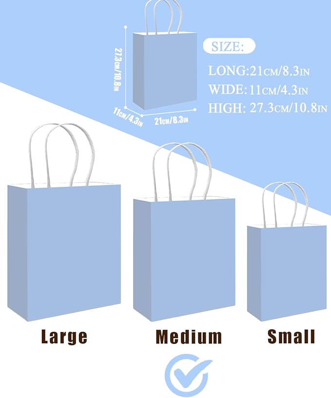 qiqee 50-Packs Light Blue Paper Gift Bags - Image 3