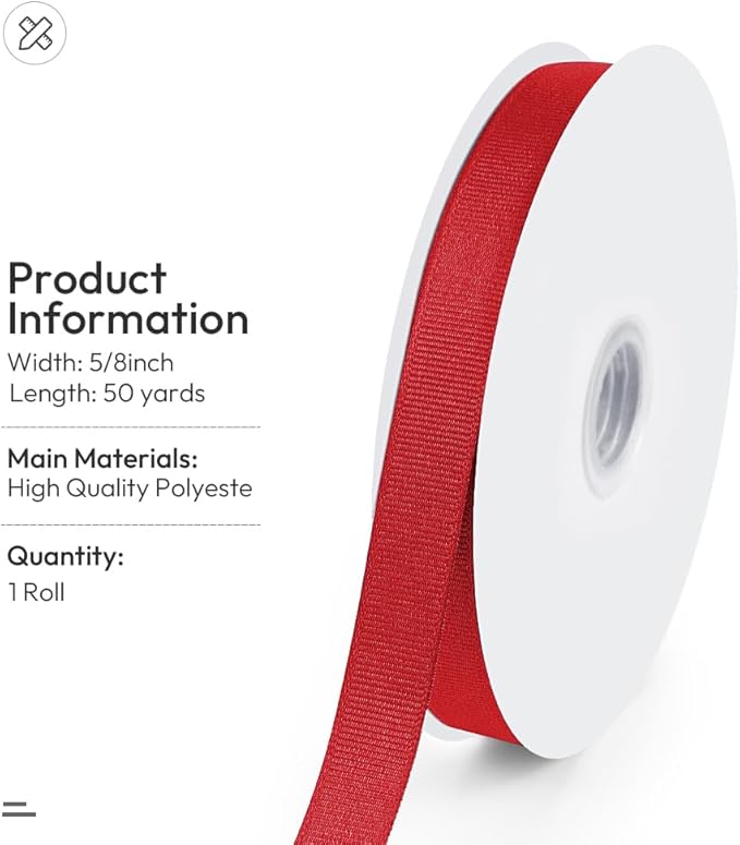 5/8" X 50 Yards Red Grosgrain Ribbon, Premium Grosgrain Ribbon - Image 2